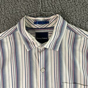 Tommy Bahama Shirt Men’s Large Striped Multicolor 100% Pima Cotton Spread Collar
